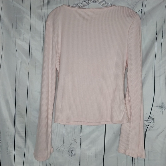 Derek Heart Light Pink Ribbed Ruched Bust Square Neck Bell Sleeve Top - Picture 6 of 9